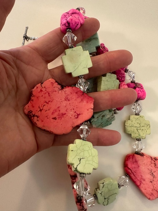 Handmade Western Boho Pink & Green Stone Statement Jewelry Set - 3pc - Picture 11 of 13